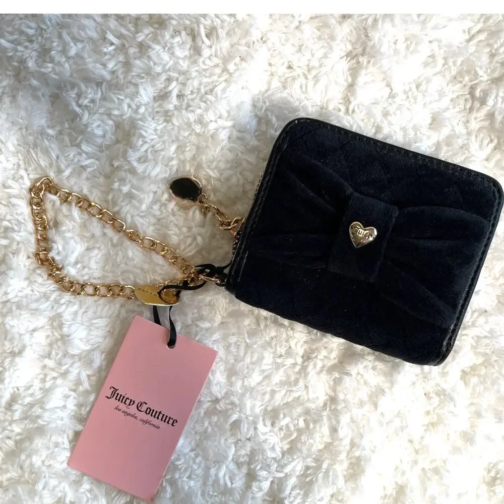 Juicy Couture Black Tied with a Bow Small Zip Around Wallet Wristlet Organizer